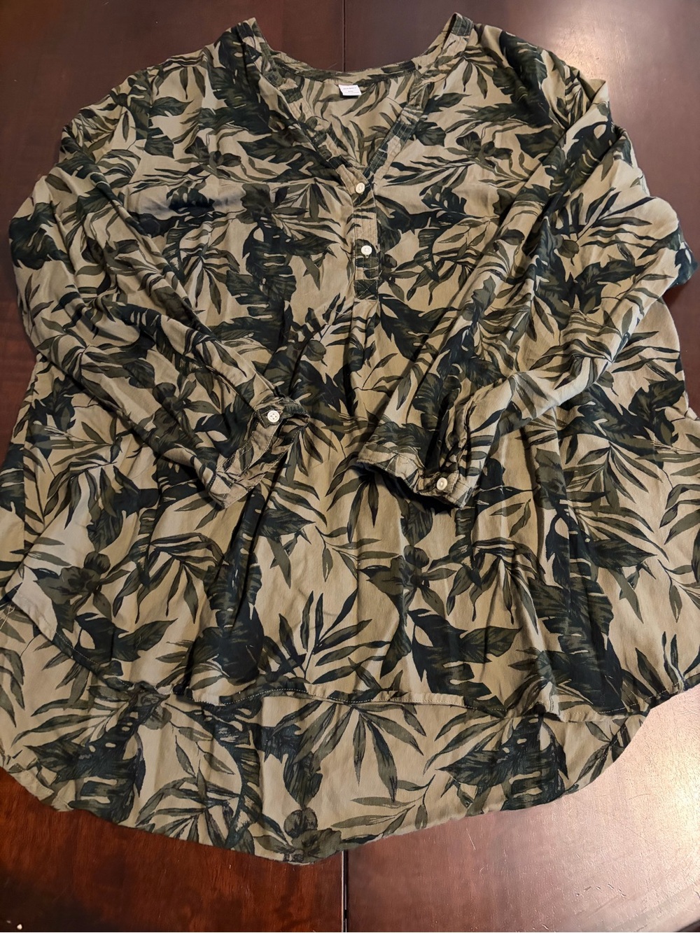 Old Navy Olive and Black Leaf-Print Tunic Top